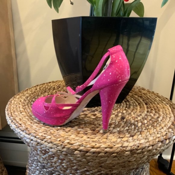 Oscar De La Renta Splatter Peep Toe Sz 38 Shoe - Picture 3 of 3